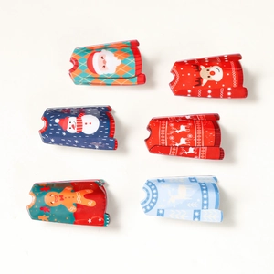 Set of 6 Christmas themed metal gift tins with festive reindeer and snowman patterns