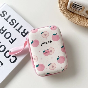 Cartoon peach rectangle storage pouch for earphones and chargers with wrist strap