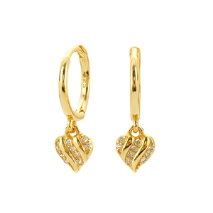 Elegant 925 silver gold plated heart hoop earrings with sparkling zircon stones