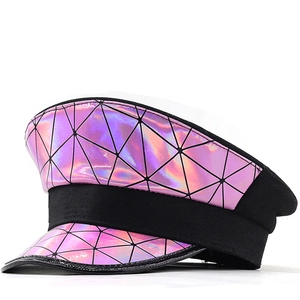 Chapeau De Capitaine Géométrique Holographique Pour Femmes Rave Party Festival De Musique Cyberpunk Militaire À Toit Plat