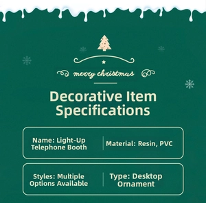Detailed specifications for Christmas resin telephone booth lamp with PVC ornaments