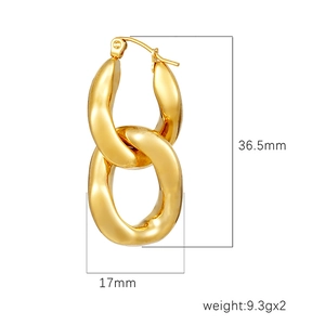 Golden chunky interlocking chain link earrings with precise dimensions and weight specs