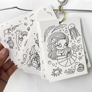 Kids mermaid DIY coloring card set with 20 sheets and metal binder ring for drawing