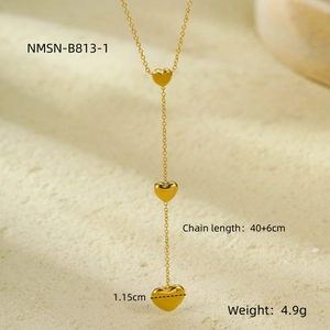 Detailed size parameters of 18K gold stainless steel heart tassel Y-necklace