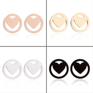 Retro stainless steel stud earrings with hollow heart and smile patterns in four colors