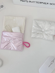 Portamonete trapuntato con ricamo a fiocco in raso rosa e bianco per organizzazione