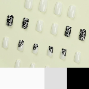 Unghie finte quadrate stile francese con motivo zebrato bianco e nero per manicure