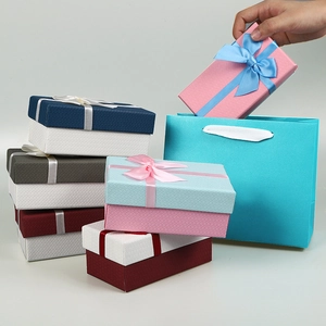 Elegant rectangular lipstick gift boxes with decorative bowknot and matching gift bag