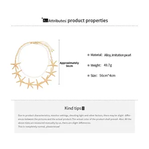Detail showing 56cm double-layer pearl necklace with golden starfish pendants