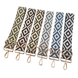 5cm wide jacquard crossbody bag straps with geometric diamond patterns and gold buckles