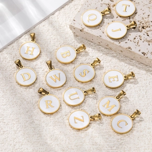 Round Alphabet Letter A-Z Pendants Stainless Steel White Enamel Gold Plated Charms For DIY Jewelry Making Simple Fashion