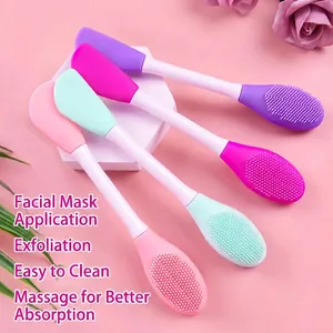 Double-ended silicone facial mask brushes in four colors for cleansing and mask application