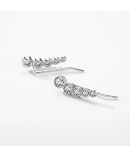 Close-up of S925 sterling silver crawler earrings with five gradient cubic zirconia stones