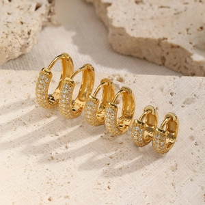 Three pairs of S925 sterling silver hoop earrings with triple rows of zircon in gold finish