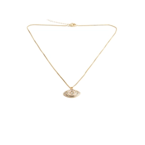 Gold evil eye pendant necklace with colorful cubic zirconia on a minimalist thin chain