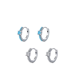 S925 sterling silver hoop earrings with blue turquoise and white zircon accents