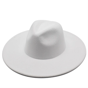 Classic white wide brim wool fedora hat for men and women with a pinch front jazz style