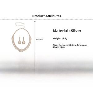 Detailed view of silver teardrop jewelry set showing dimensions and necklace weight