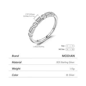 S925 sterling silver geometric ring with alternating round and rectangular cubic zirconia