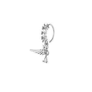 Silver heart star nose ring with cubic zirconia dangle charms on a white background