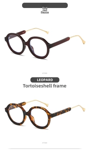 Close-up of retro round sunglasses in red and leopard frames with gold metal temples