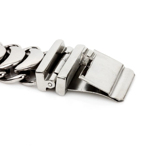Detailed close-up of the secure folding clasp and polished silver link on the men's bracelet