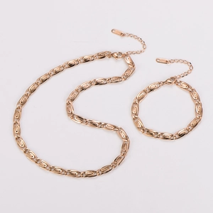 Detail of rose gold paperclip chain necklace and bracelet set with lobster clasp