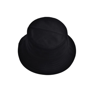 Classic black cotton bucket hat with a wide brim and detailed stitching in solid color