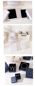 Morandi jewelry box sets in white and blue featuring elegant gold foil printing and gift bags