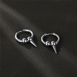 Punk Spike Hoop Earrings 316L Stainless Steel Cone Pendant Huggie With Beads Gothic Hip Hop Jewelry Unisex