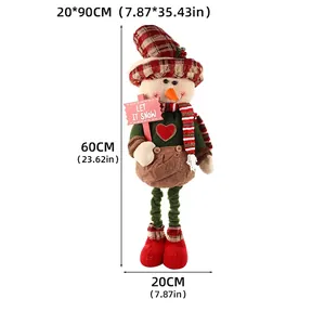 Telescopic Christmas snowman doll with red plaid hat and Let It Snow sign, 20x90cm