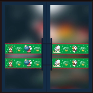 Green Christmas static window decal with Santa, reindeer and Merry Christmas text