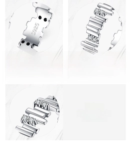 Macro detail of S925 sterling silver ring showing mirror polish and 5A zircon inlay