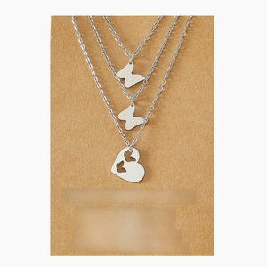 Three-piece stainless steel mother and daughter necklace set with hollow butterfly pendants