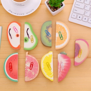 3D fruit shaped sticky note set including apple and lemon designs with paper clips