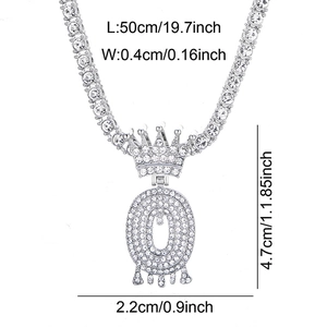 Collana con ciondolo lettera O e corona in argento con misure dettagliate