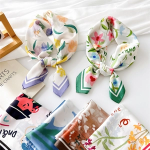 Elegant square floral silk scarf in assorted pastel colors for stylish women fashion