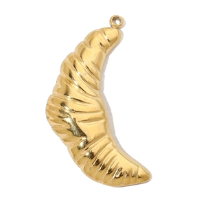 Polished gold-plated stainless steel croissant pendant shown on a clean white background