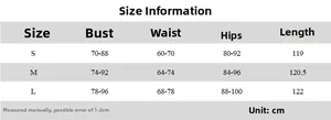Detailed size chart table with measurements for backless halter neck maxi dress