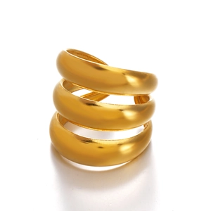 Anello aperto a tripla spirale in acciaio inossidabile placcato oro 18K stile minimal
