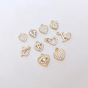 Micro Pave Zircon Heart Charms 14K Gold Plated Copper Pendant For DIY Jewelry Making Romantic Elegant Accessories