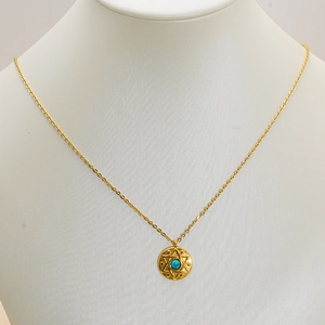 Collier en acier inoxydable plaqué or 18 carats avec pendentif étoile et turquoise