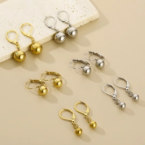 Stainless Steel Ball Drop Earrings Minimalist Polished Sphere Leverback Dangle For Women Trendy Geometric Jewelry