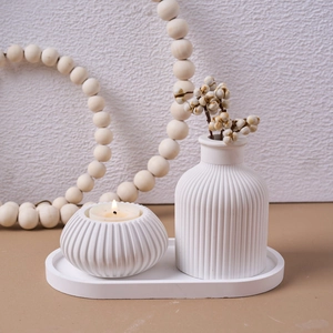 Three-piece minimalist resin plaster vase and candle holder tray set for DIY home decor