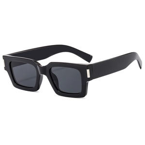 Modern square black sunglasses with thick frames and silver metal accents for outdoor style