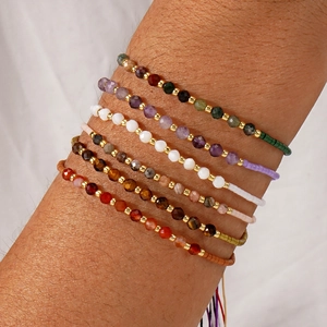 Handmade Beaded Bracelet Natural Semi Precious Stone Faceted Beads Adjustable Woven Rope Bohemian Jewelry Trendy