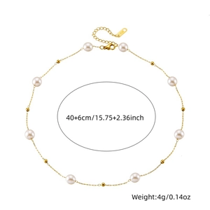 Elegant gold chain necklace with pearls and K18 tag, 40+6cm length and 4g weight