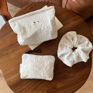 French lace embroidered bag set including shoulder bag, pouch and hair scrunchie