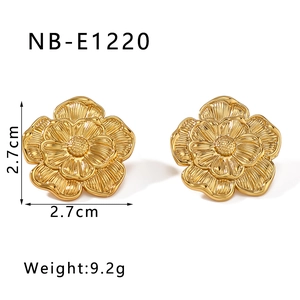 Macro shot of gold flower earrings with radial texture and 2.7cm size details