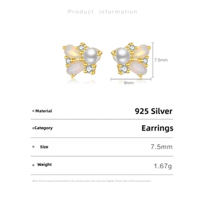 Detailed spec sheet showing a 925 sterling silver butterfly stud earring with dimensions